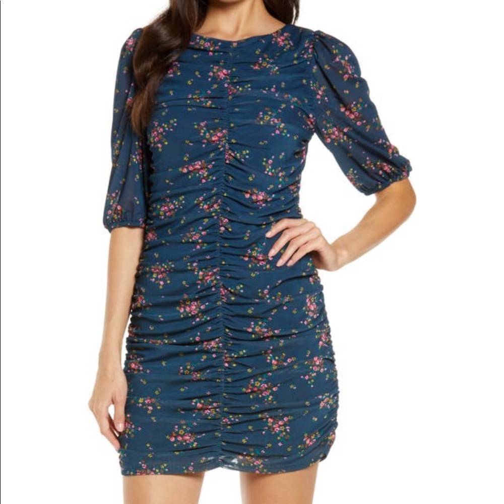 Brand New With Tags. Charles Henry Floral Ruched Minidress. Size L